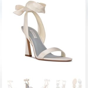 Nine West Kelsie Ankle Wrap Satin Heeled Sandal Ivory 7.5 NEW in box!